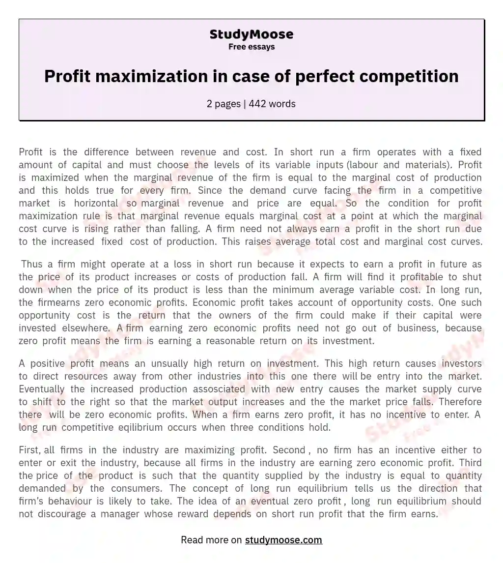 Profit  maximization  in  case  of  perfect  competition essay