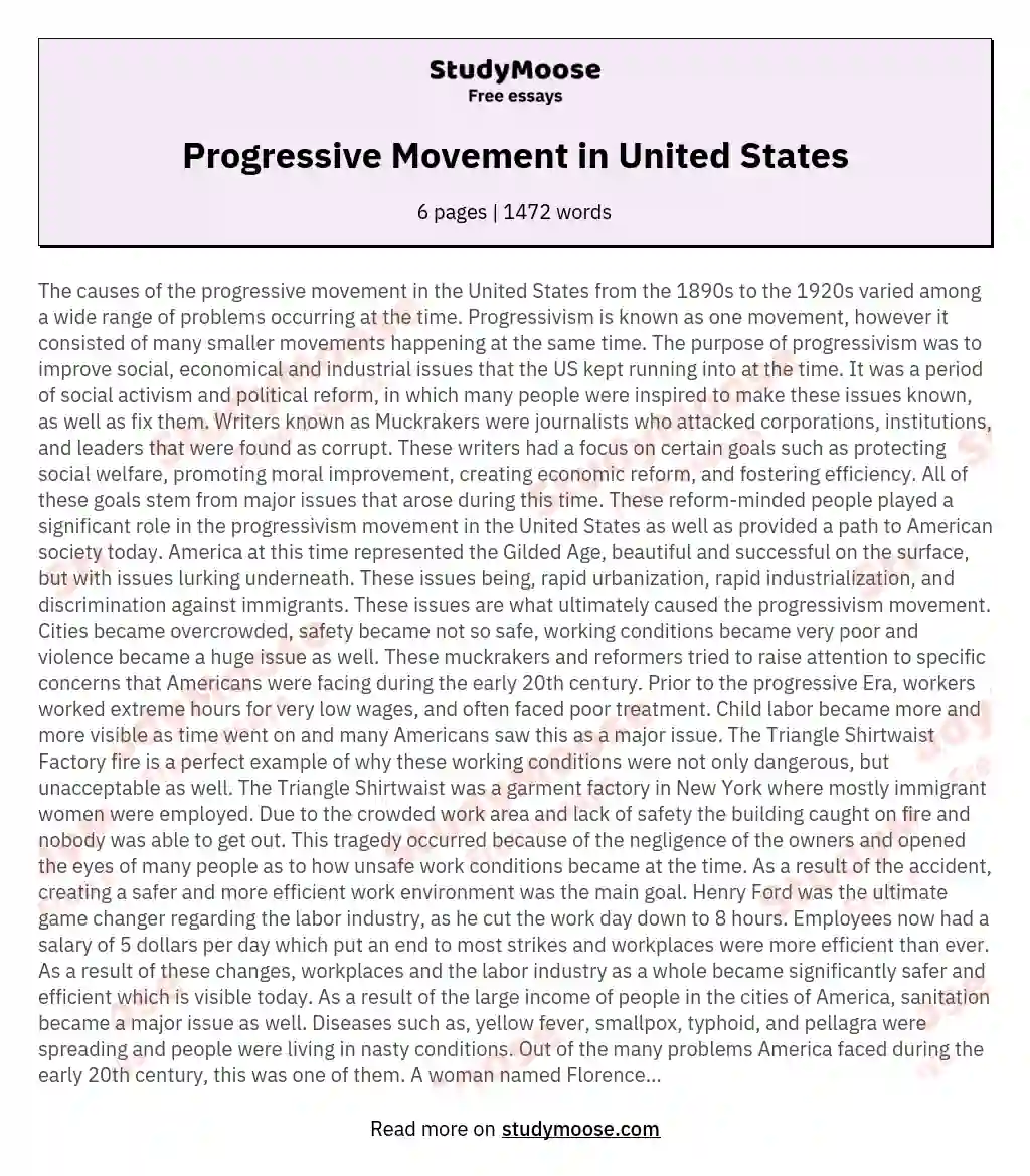 Progressive Movement in United States essay