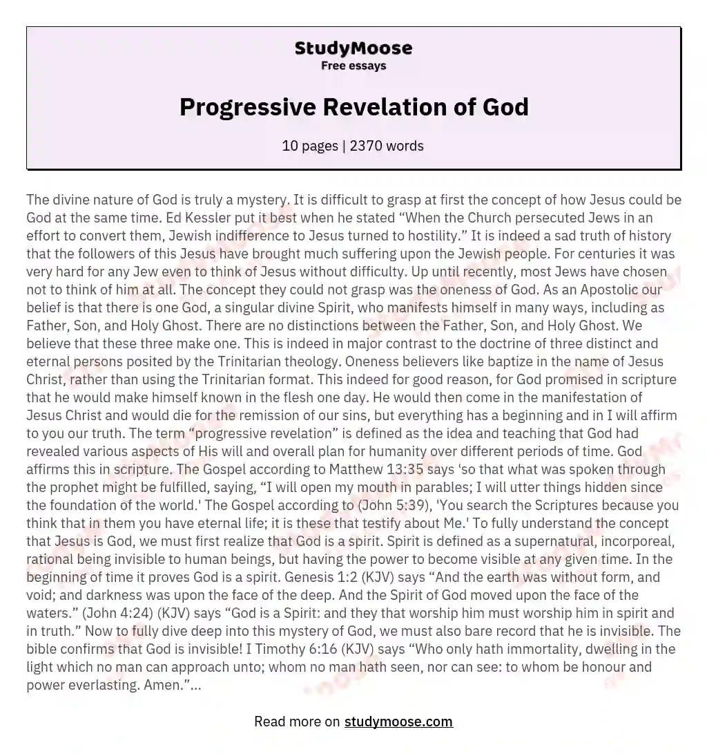 Progressive Revelation of God essay