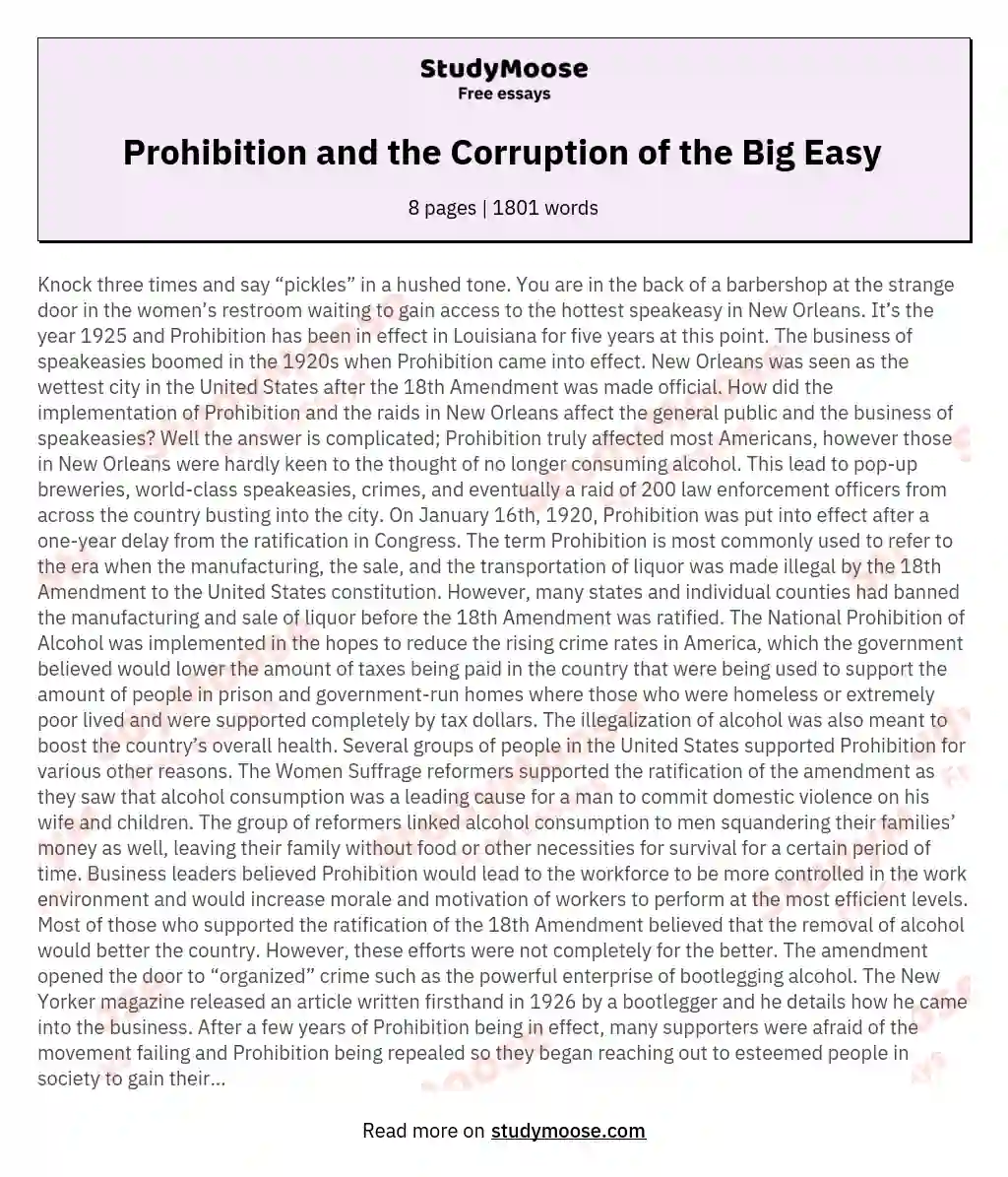 Prohibition and the Corruption of the Big Easy 
