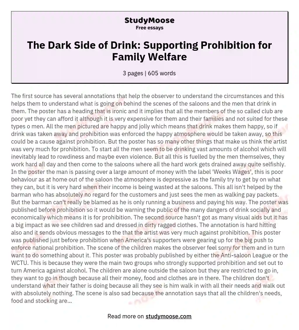 The Dark Side of Drink: Supporting Prohibition for Family Welfare essay