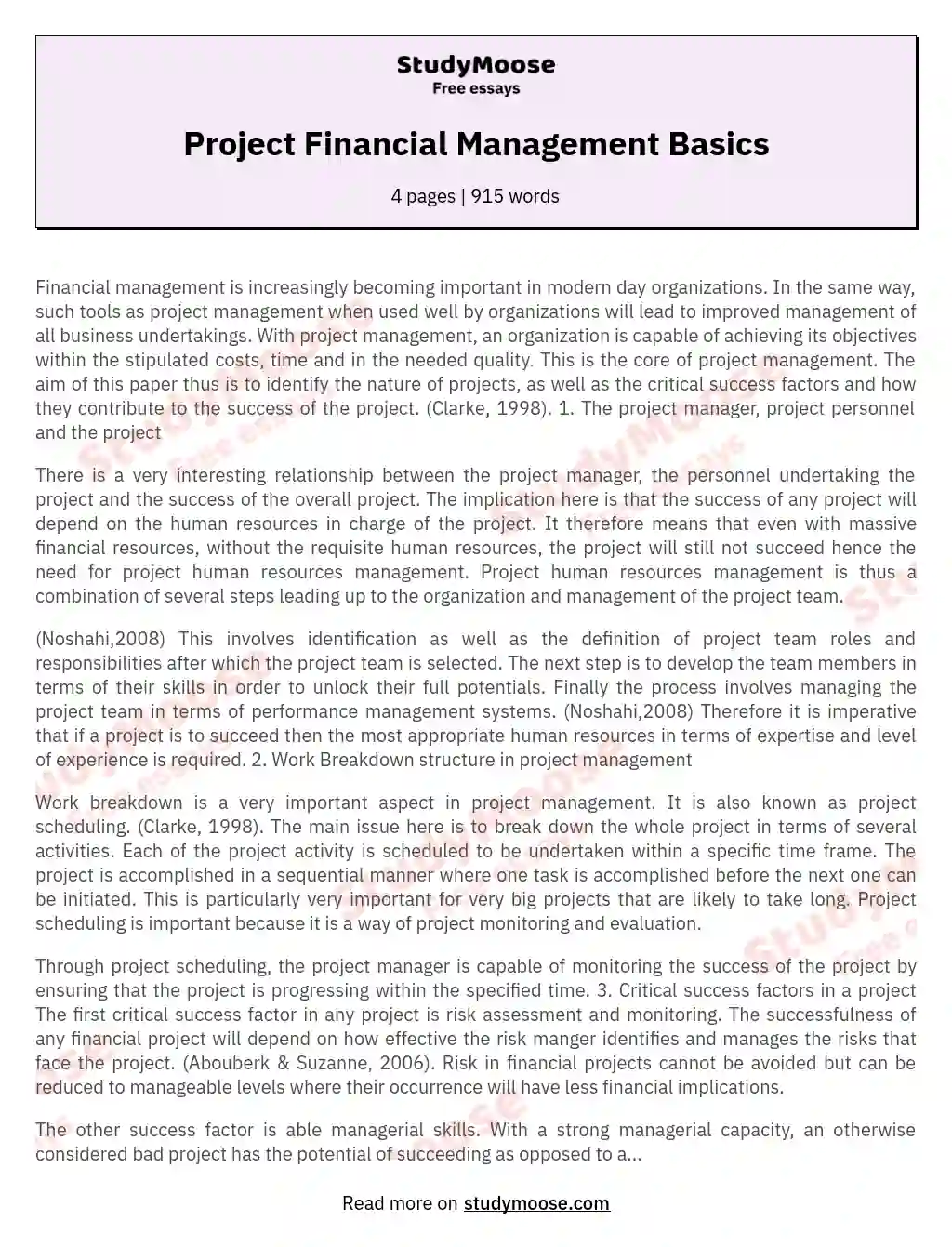 Project Financial Management Basics essay