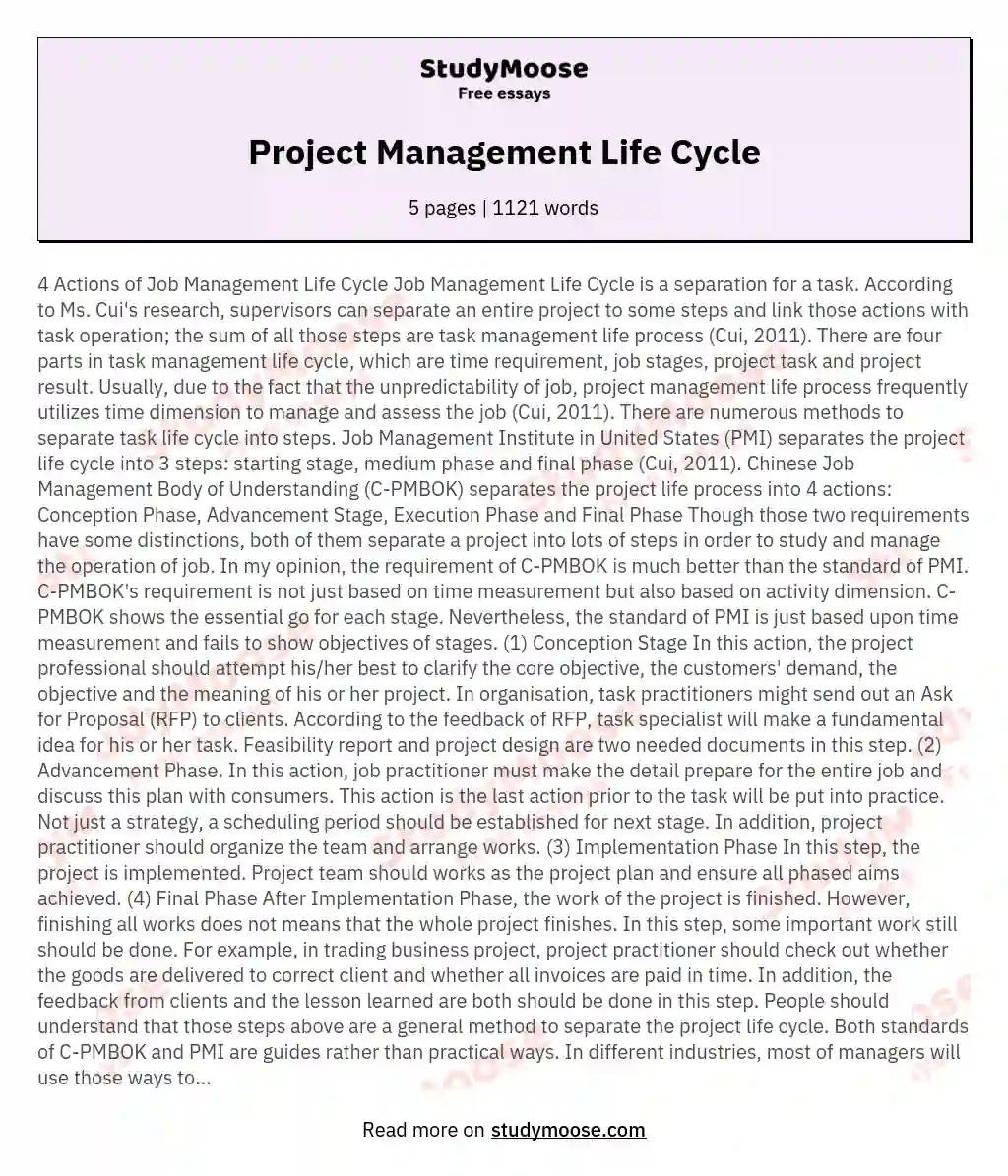 project management cycle essay