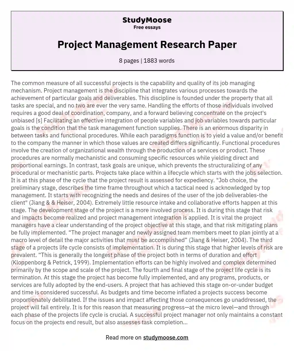 Project Management Research Paper