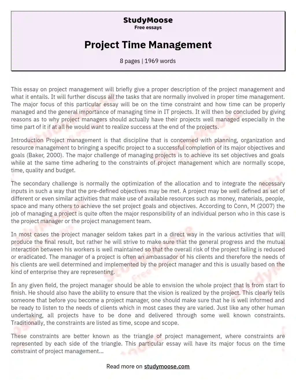 Project Time Management essay