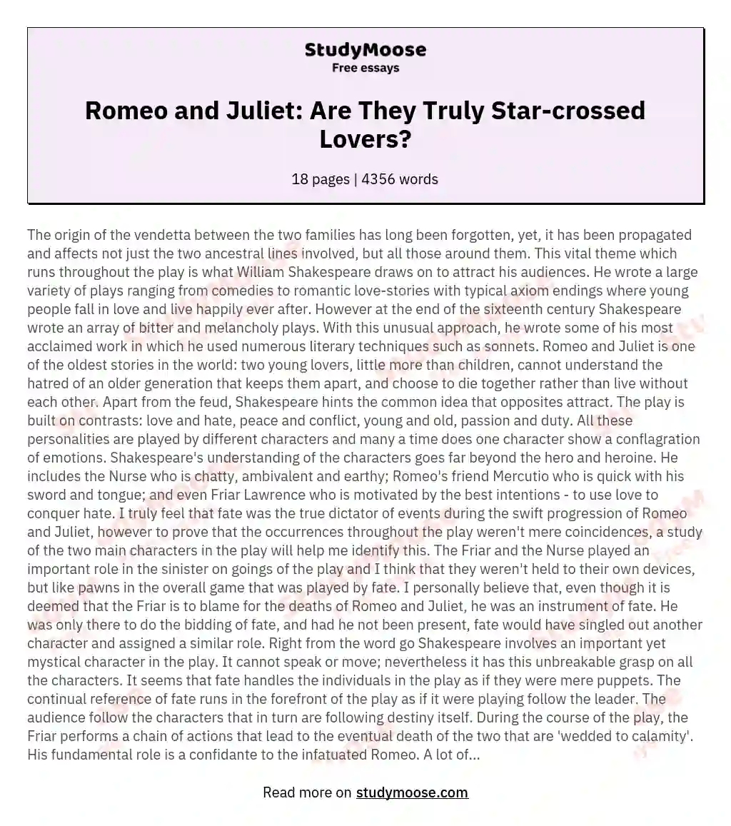 Romeo and Juliet: Are They Truly Star-crossed Lovers? essay
