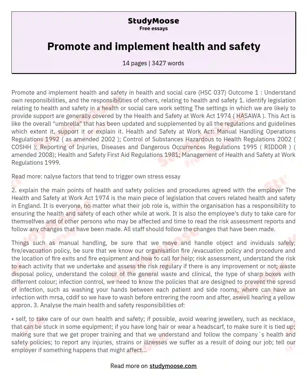 Understanding Health and Safety Responsibilities in HSC 037 essay