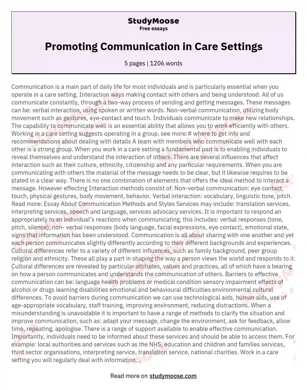 Promote Communication in Health, Social Care or Children’s and Young People’s Settings