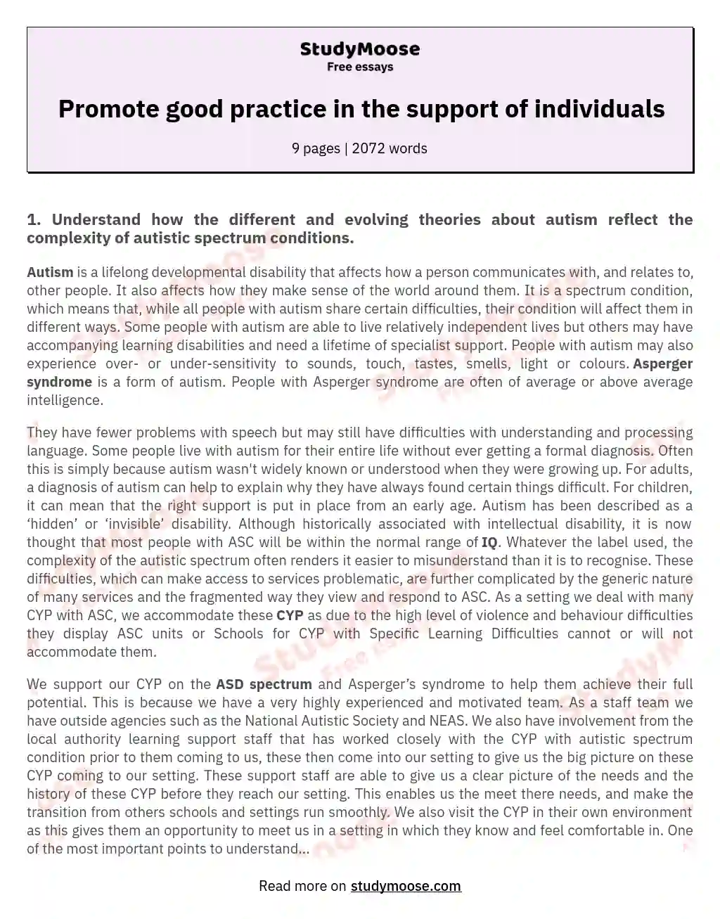 Promote good practice in the support of individuals essay