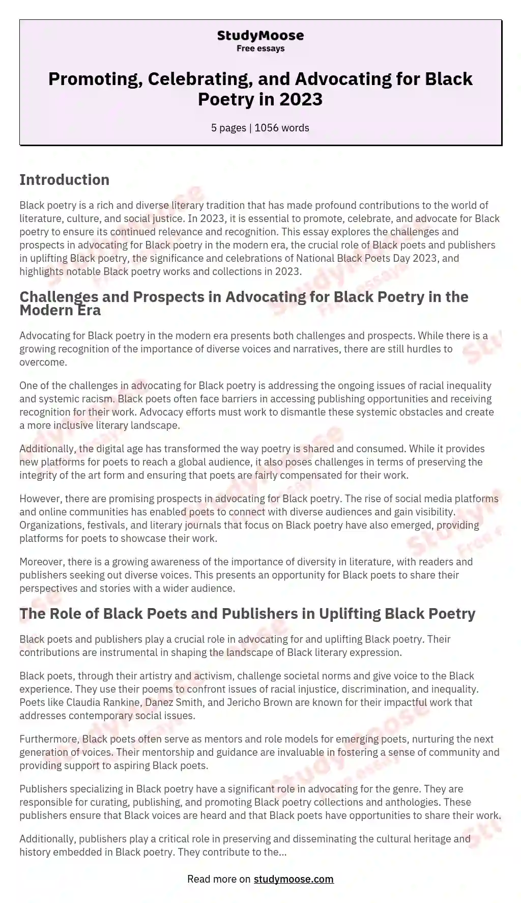 Promoting, Celebrating, and Advocating for Black Poetry in 2023 essay