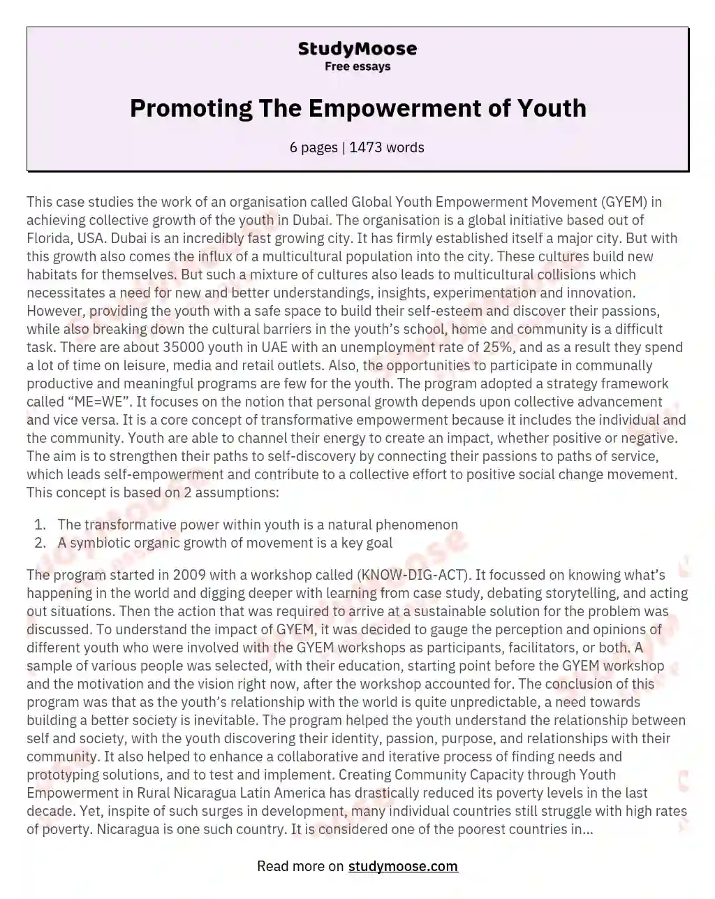 essay about youth empowerment