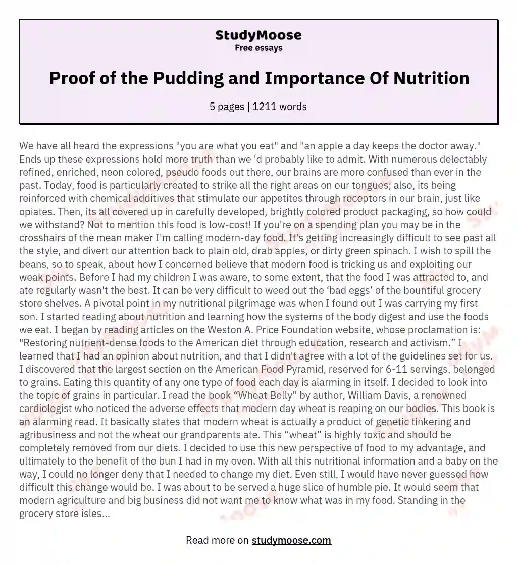 Proof of the Pudding and Importance Of Nutrition essay