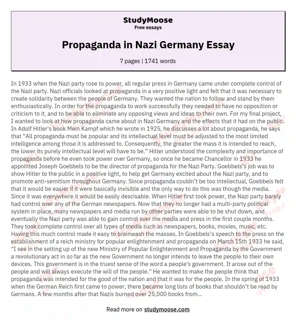 Propaganda in Nazi Germany Essay essay