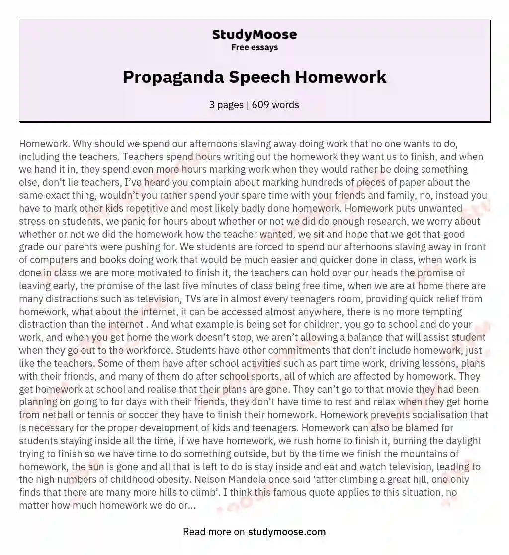 Propaganda Speech Homework essay