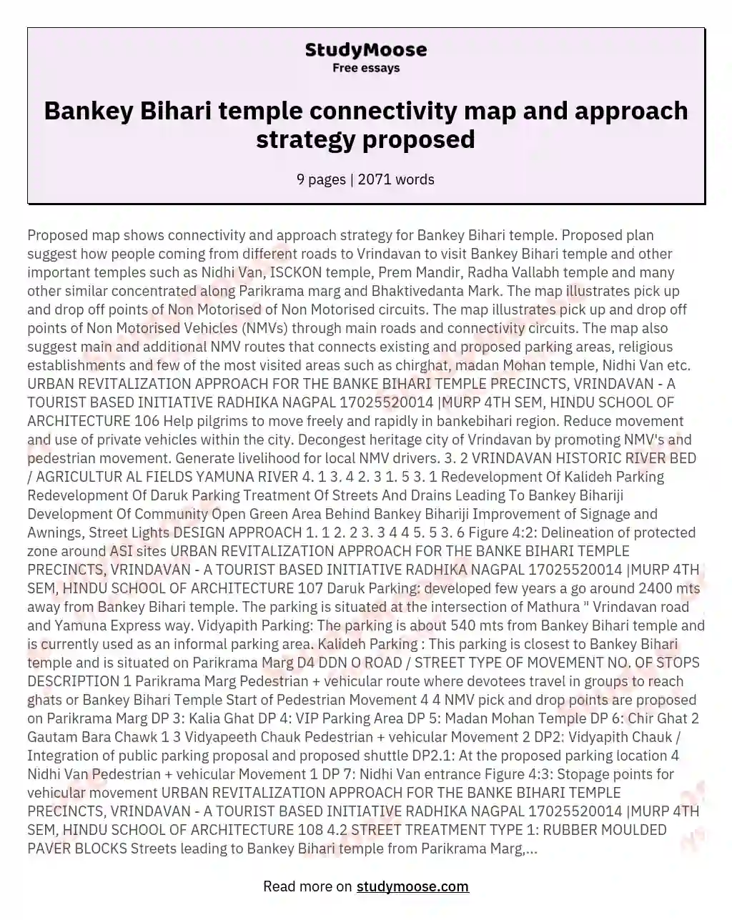 Bankey Bihari temple connectivity map and approach strategy proposed essay