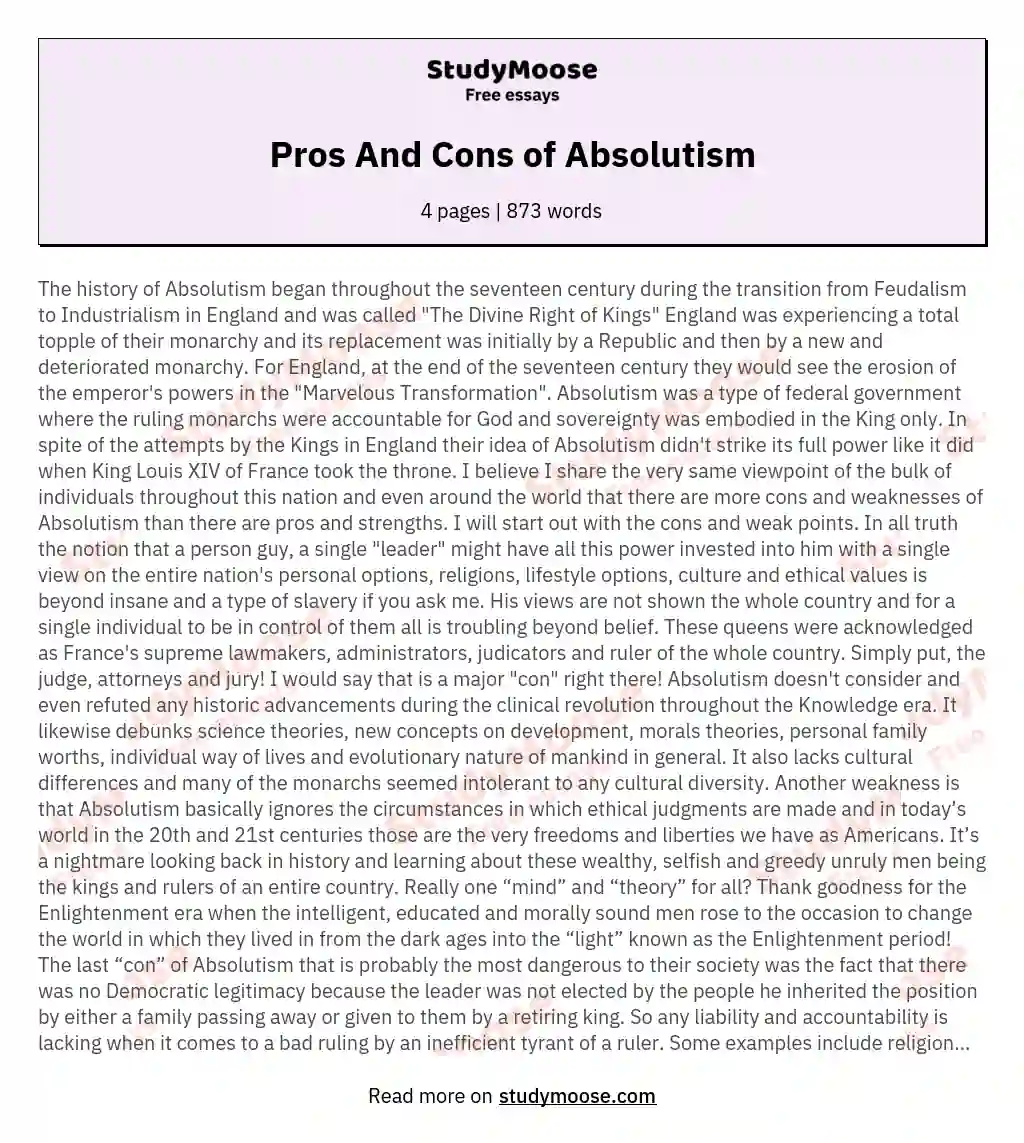 Pros And Cons of Absolutism essay