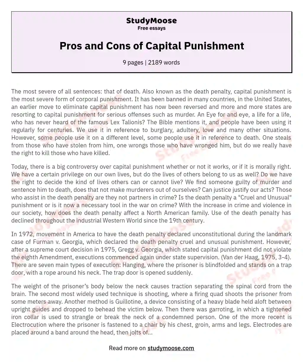 capital punishment for and against essay