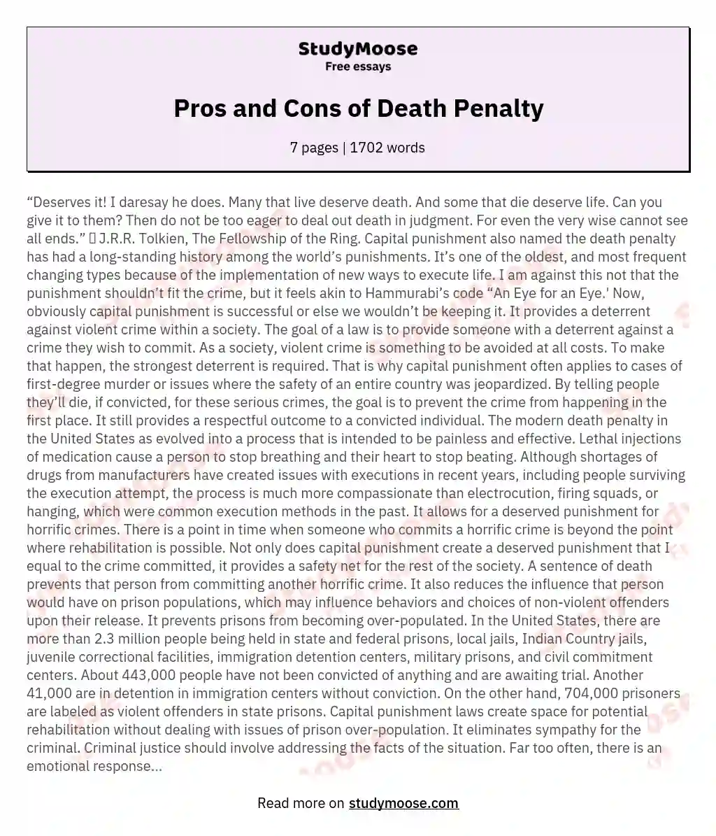 essays on the death penalty pro and cons
