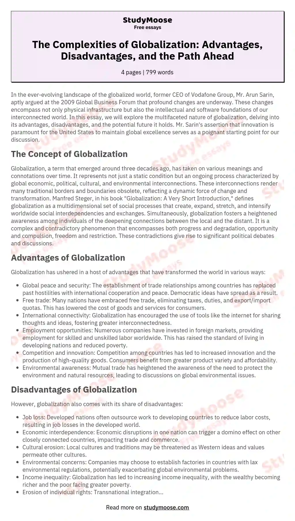 The Complexities of Globalization: Advantages, Disadvantages, and the Path Ahead essay
