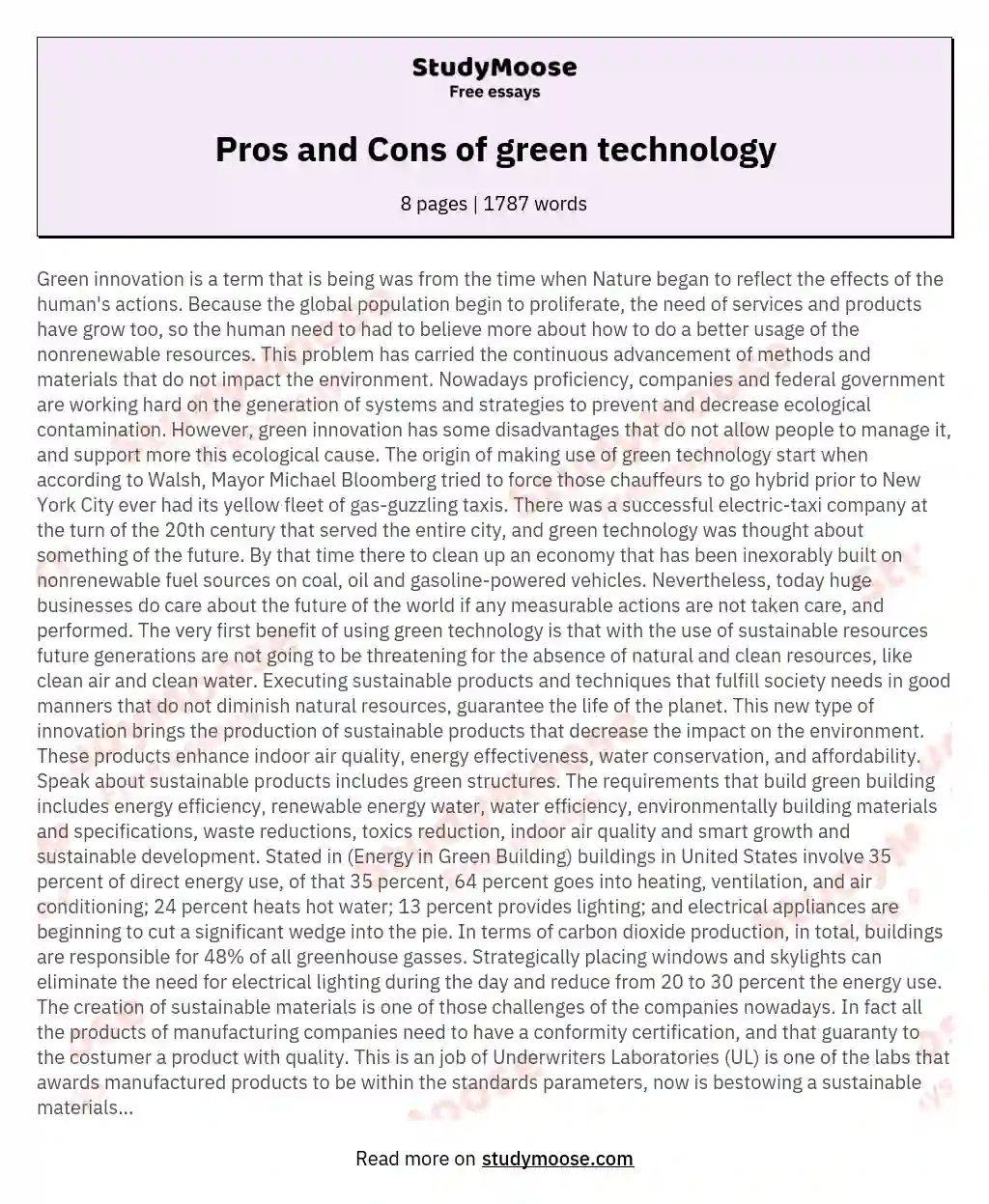 Pros and Cons of green technology essay