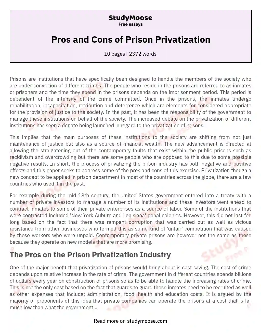 Pros and Cons of Prison Privatization essay