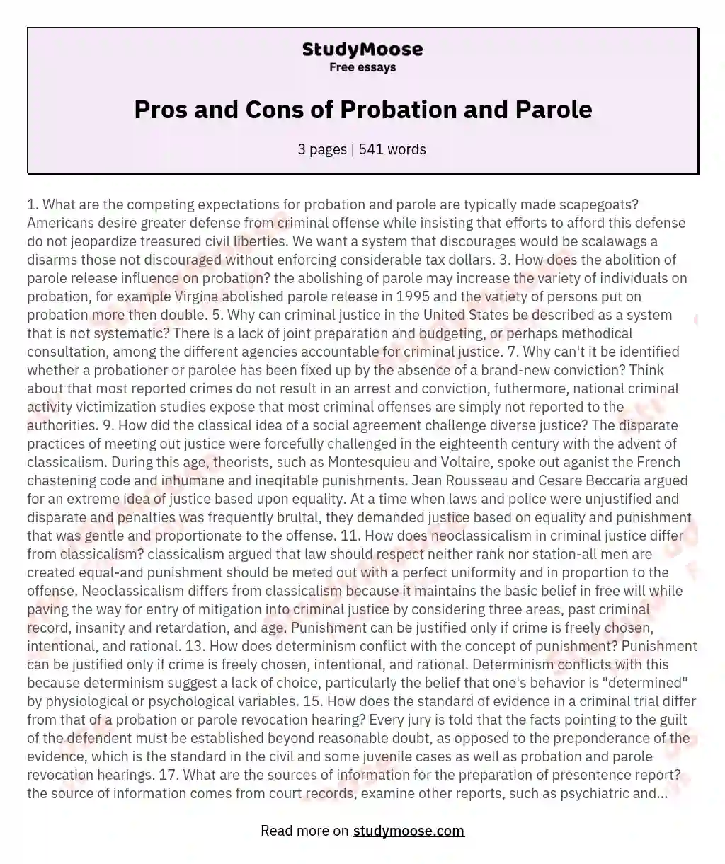 Pros and Cons of Probation and Parole