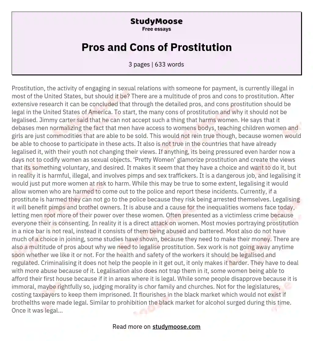 Pros and Cons of Prostitution essay