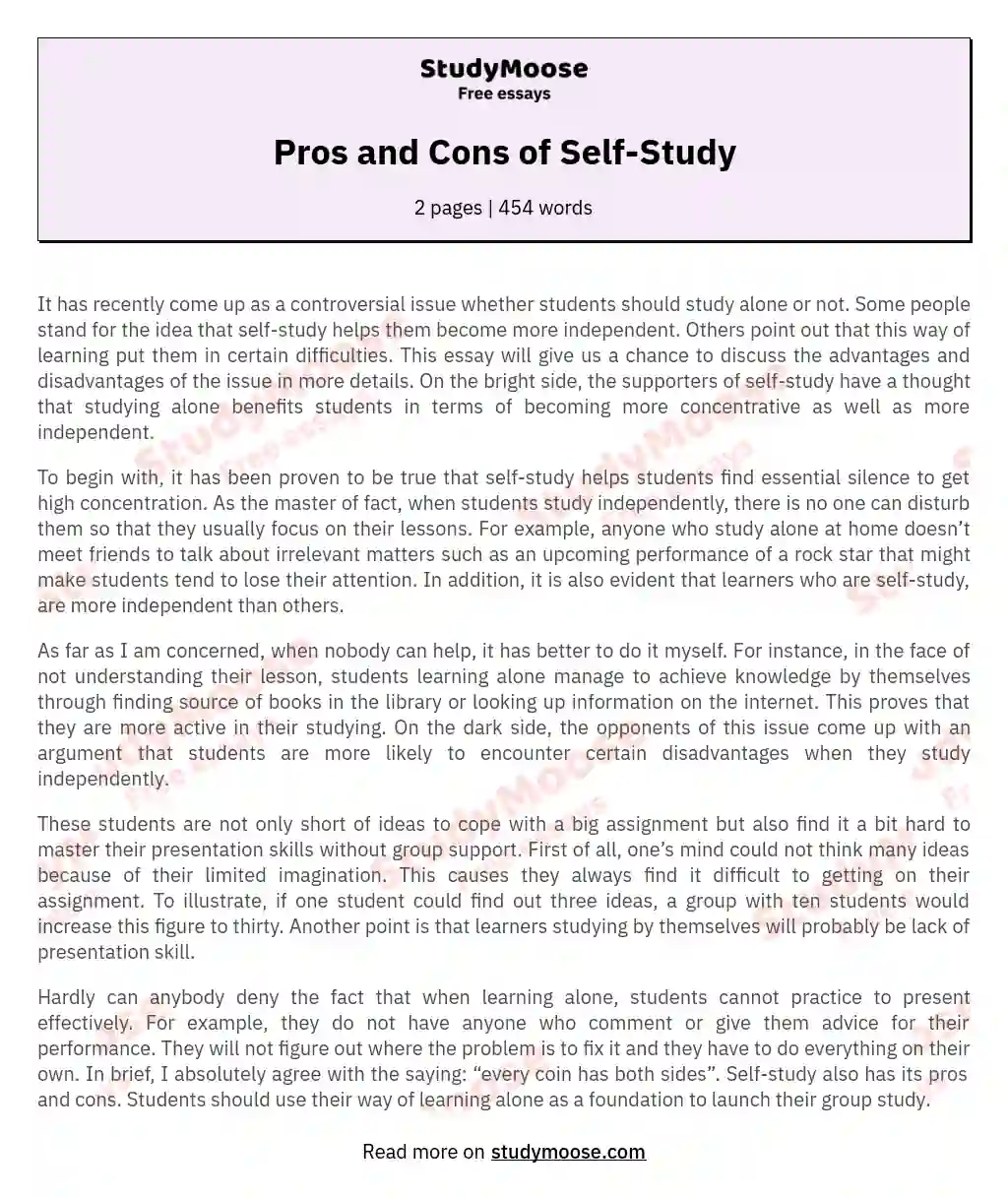 Pros and Cons of Self-Study essay