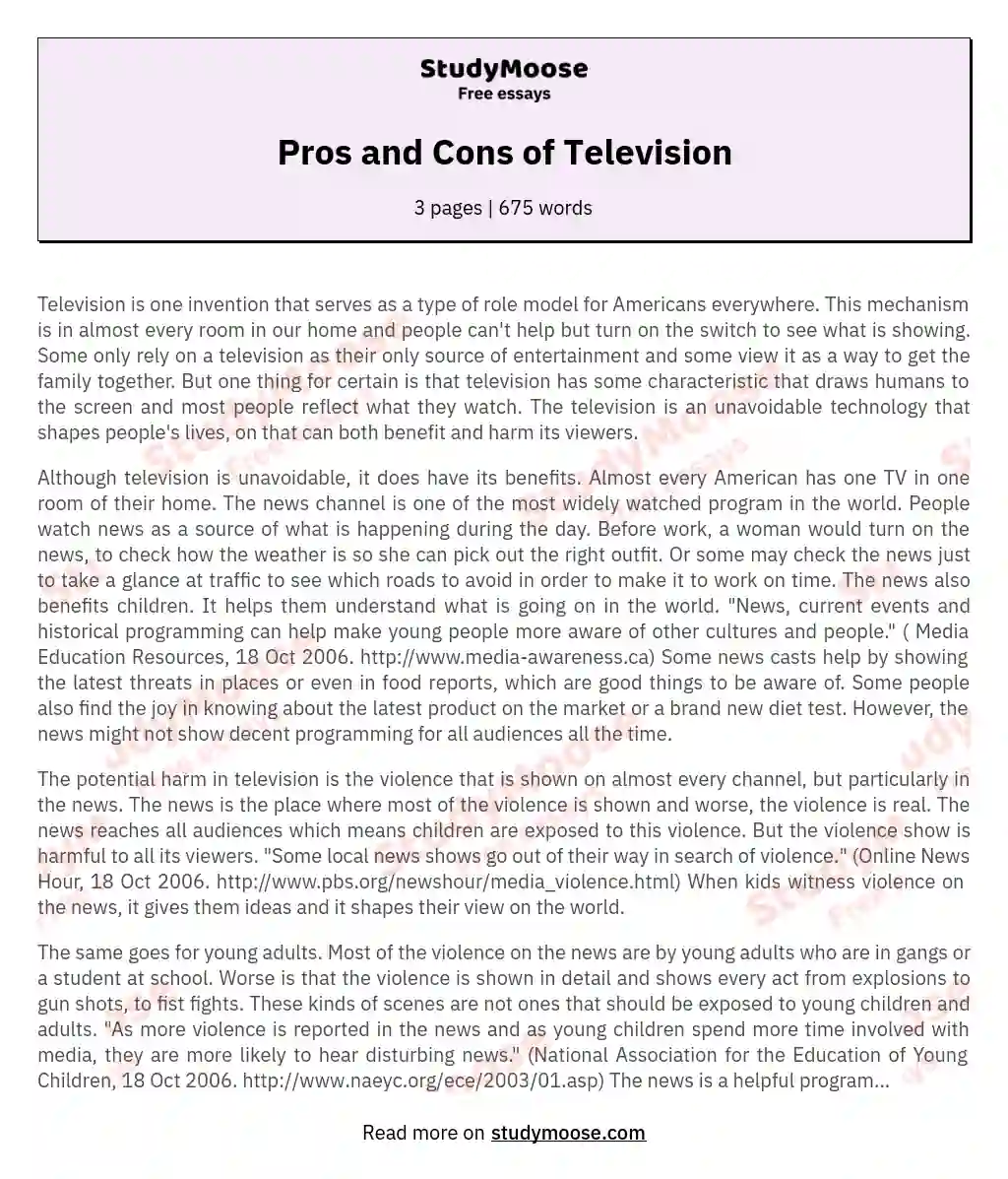 pros and cons of television essay