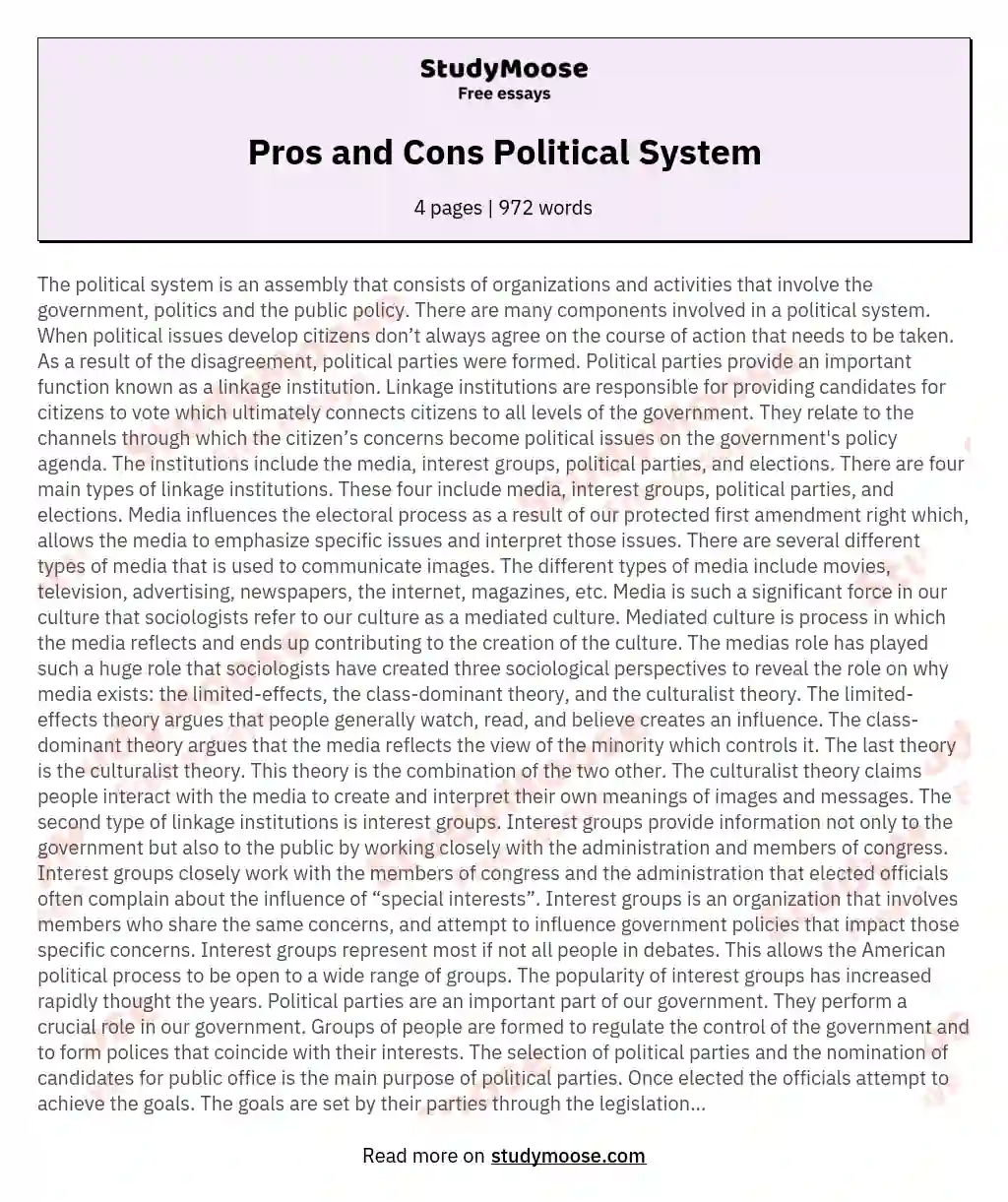 Pros and Cons Political System essay