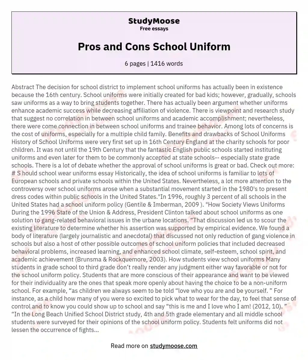 benefits of wearing school uniforms essay