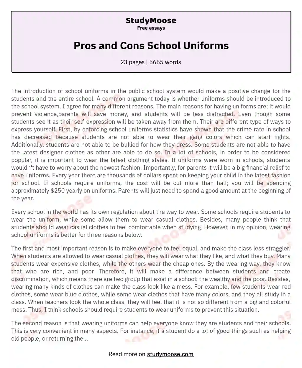 Pros and Cons School Uniforms essay