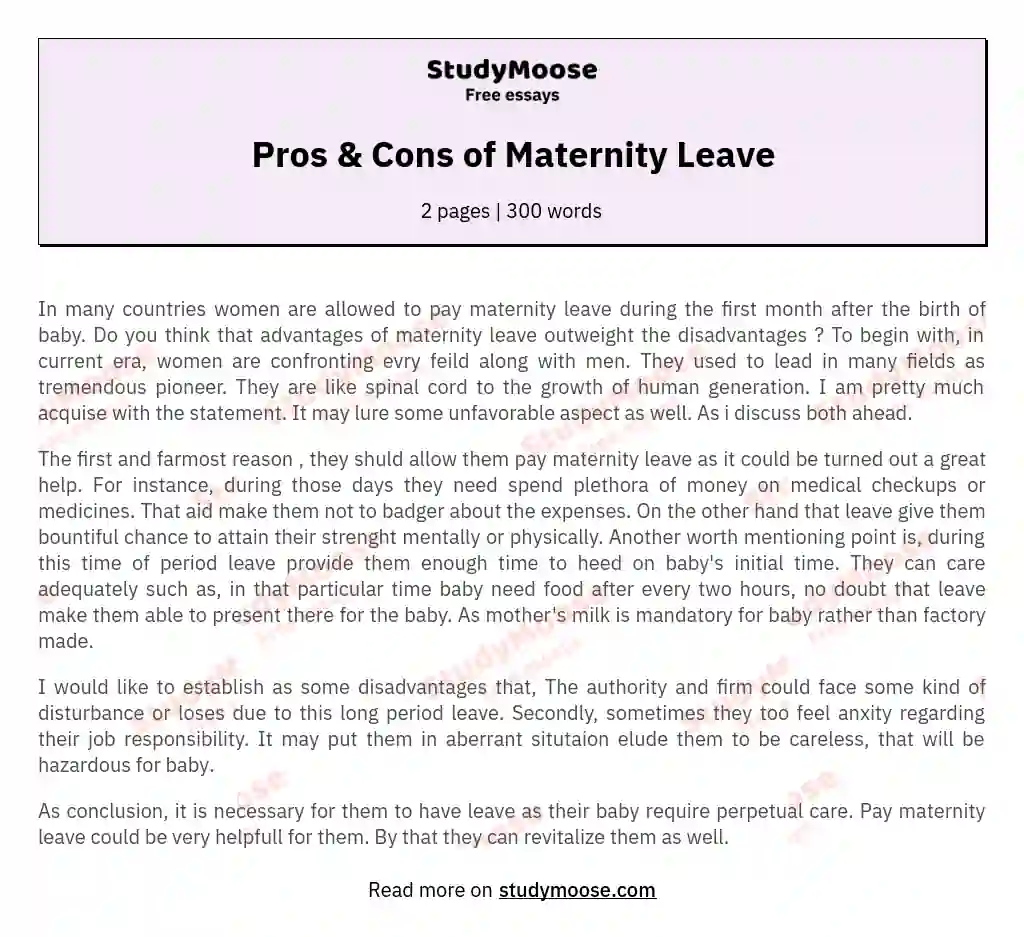 Pros &amp; Cons of Maternity Leave essay