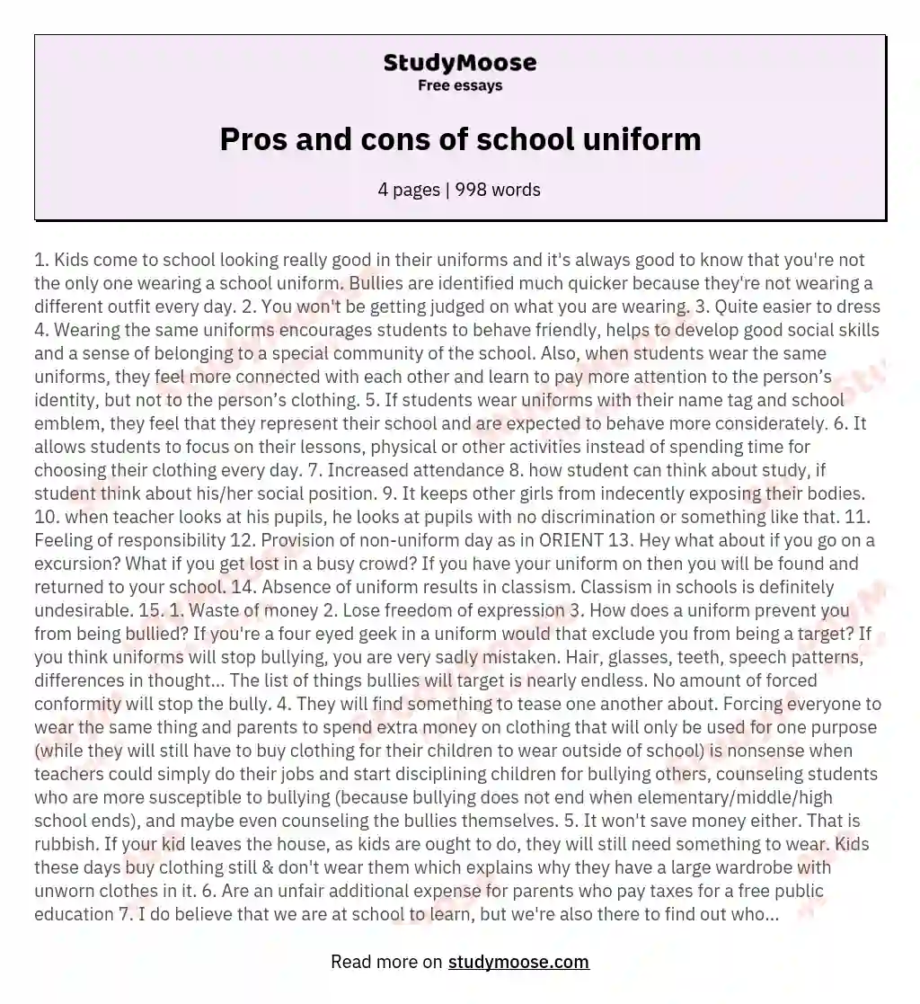 Pros and cons of school uniform