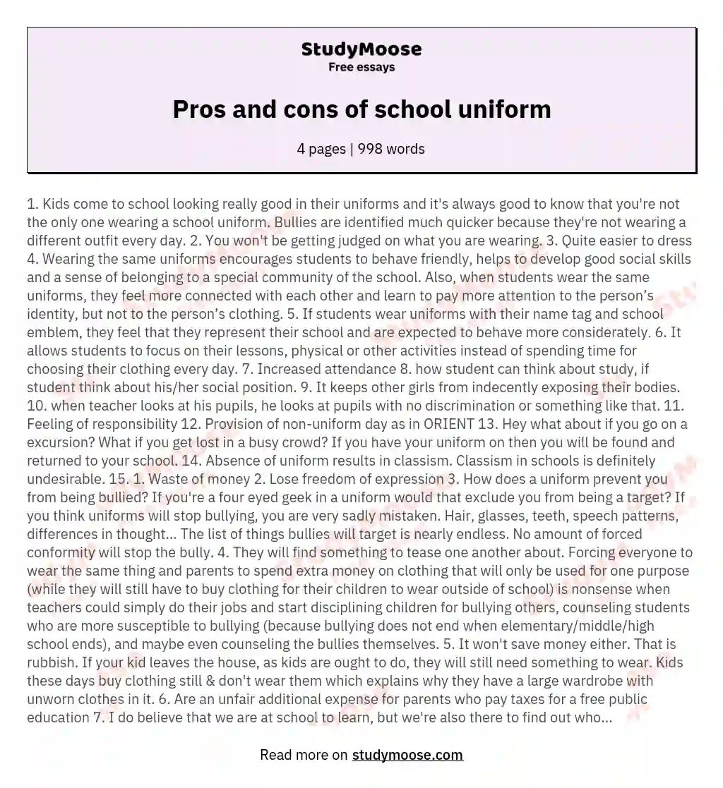 Pros and cons of school uniform essay