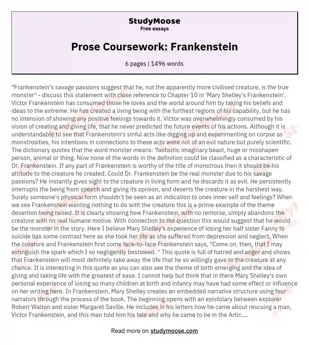 Prose Coursework: Frankenstein essay