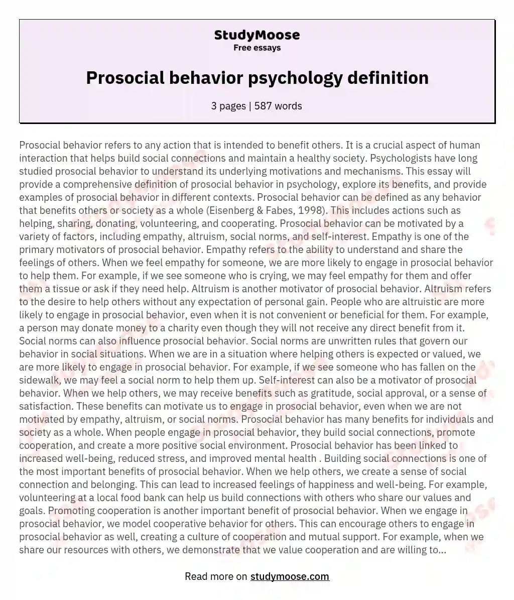 Prosocial behavior psychology definition essay