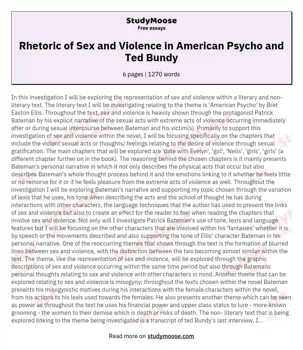 The Interplay of Sex and Violence: Literary and Non-Literary Perspectives essay