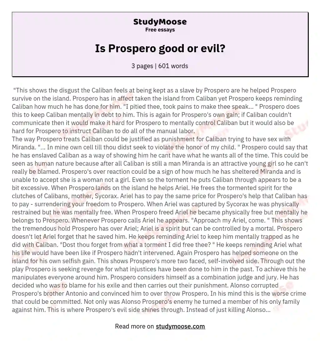 Is Prospero good or evil? essay