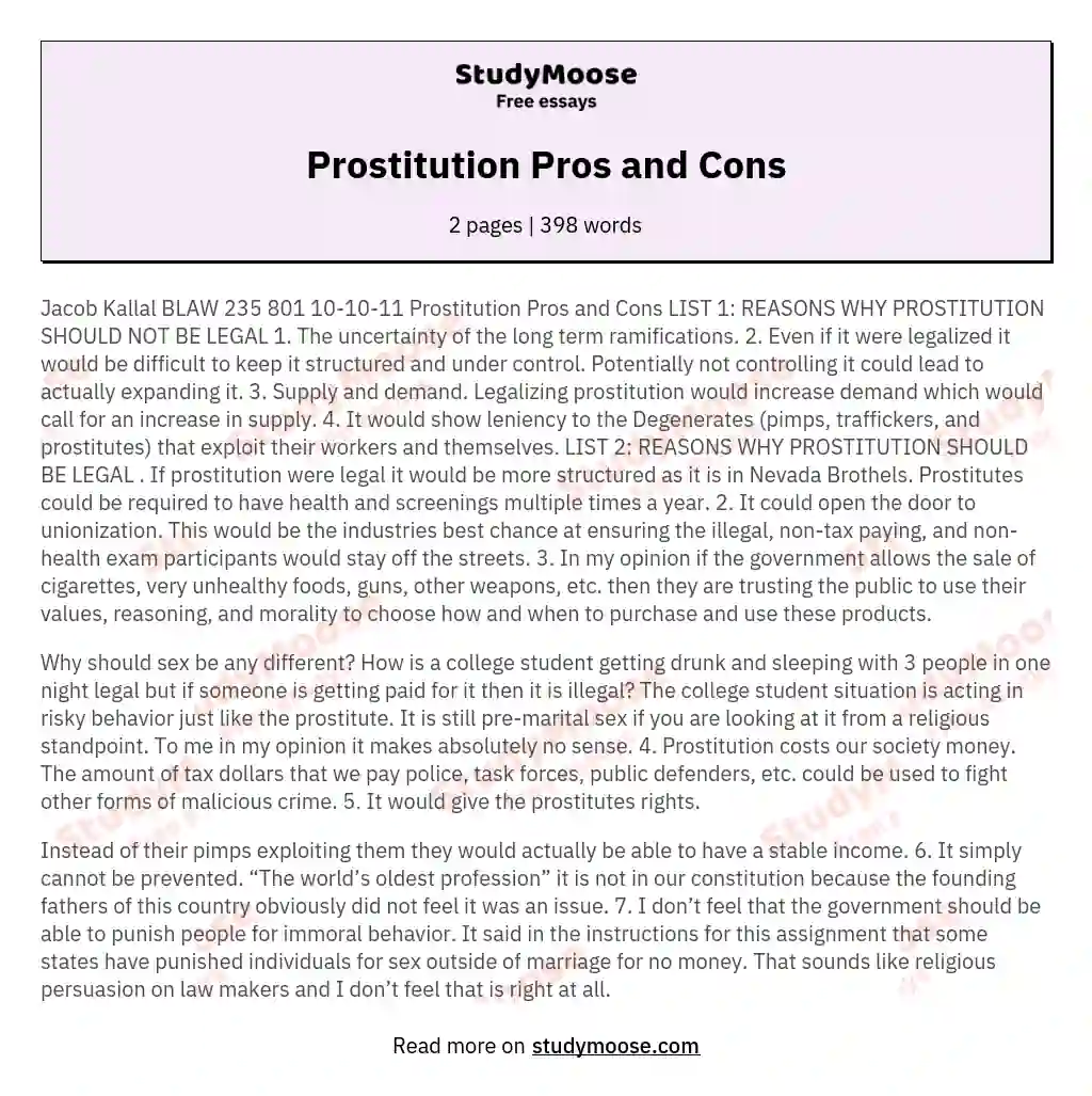 Prostitution Pros and Cons
