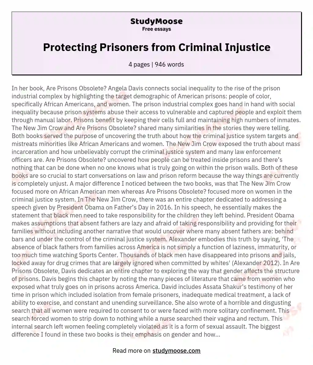Protecting Prisoners from Criminal Injustice essay