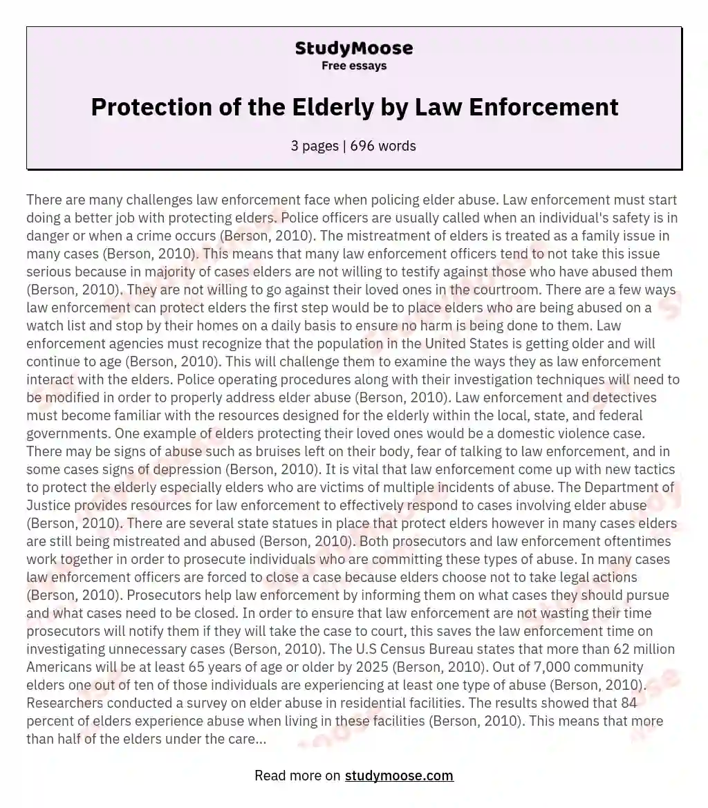 Protection of the Elderly by Law Enforcement essay