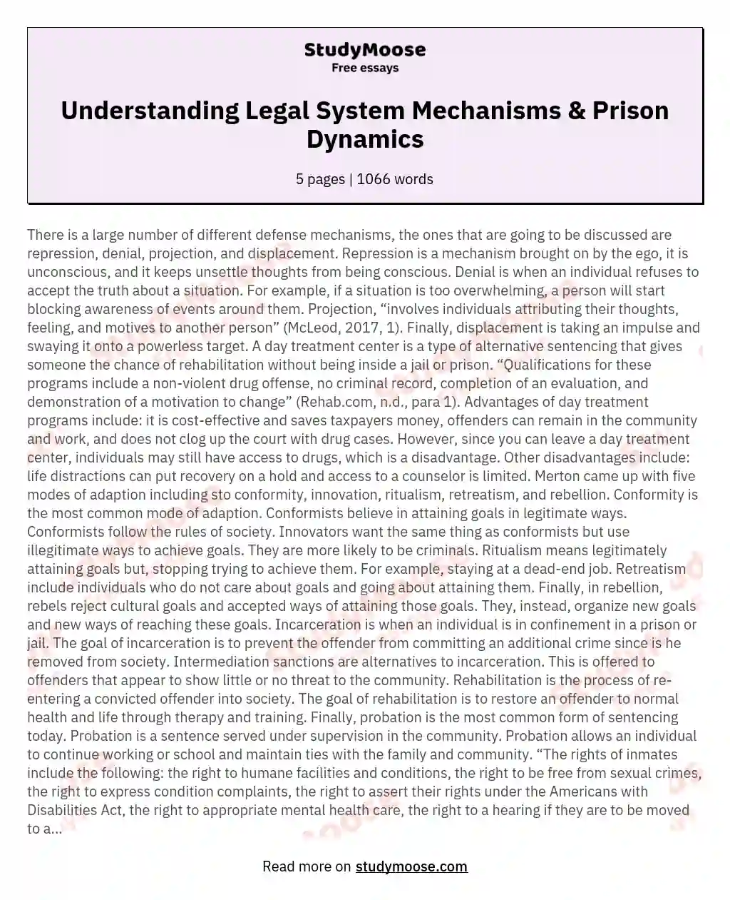 Understanding Legal System Mechanisms & Prison Dynamics essay