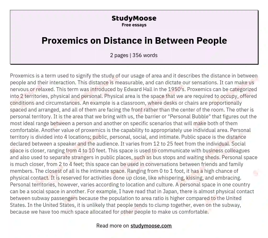 Proxemics on Distance in Between People