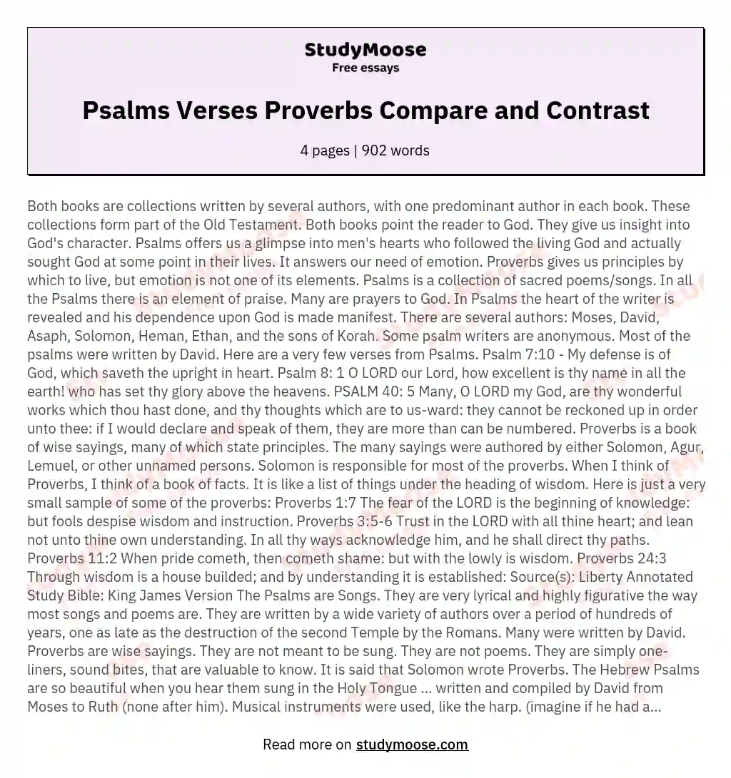 Understanding Psalms and Proverbs: A Comparative Study essay