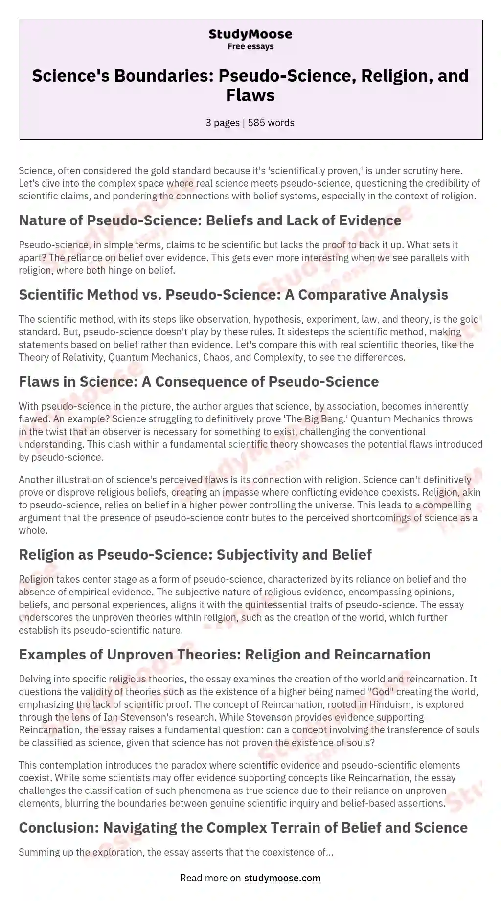 Science's Boundaries: Pseudo-Science, Religion, and Flaws essay