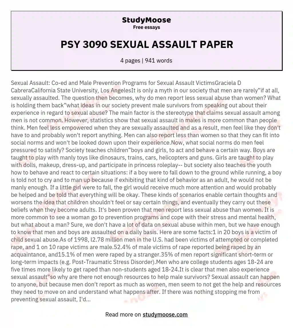 PSY 3090 SEXUAL ASSAULT PAPER