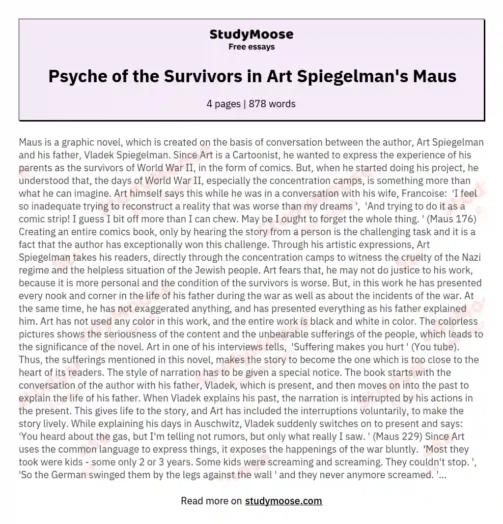 Psyche of the Survivors in Art Spiegelman's Maus essay