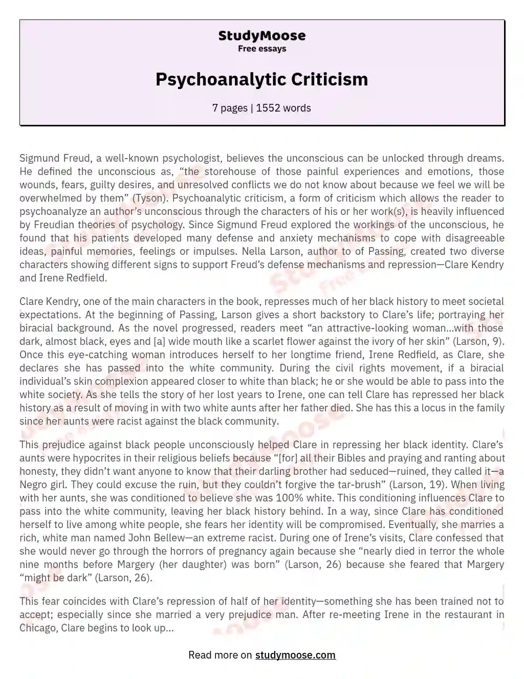 Psychoanalytic Criticism essay
