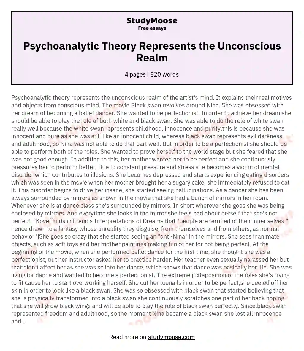 Psychoanalytic Theory Represents the Unconscious Realm essay